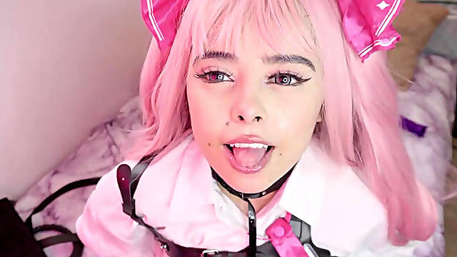 Hot Pink-Haired Girl Cute Jennie Plays Passionately With A Sex Toy.