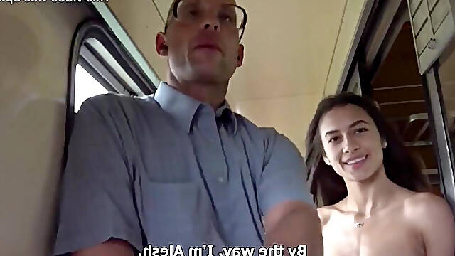 Pretty Slim Brunette Girl Cheats On Her Bf, Enjoying Sex For Money With A Stranger In The Train