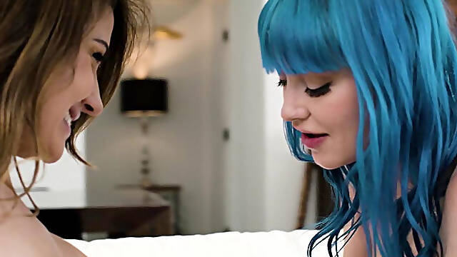 Horny lesbian babe seduces and fucks roommates big boobs MILF GF