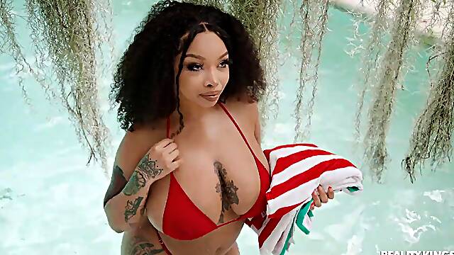 Curly ebony beauty devours man's BBC like a pro