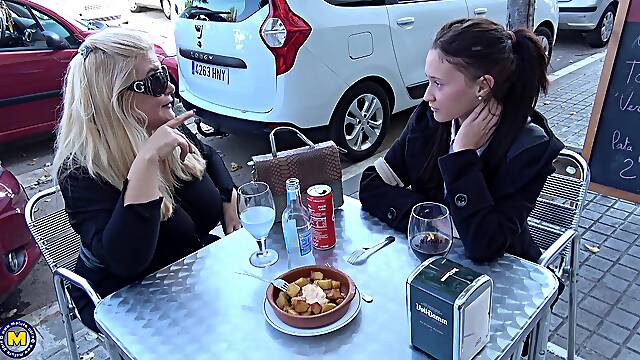 Aroused mature gets intimate with ripe teen in pretty dirty lezzie duo