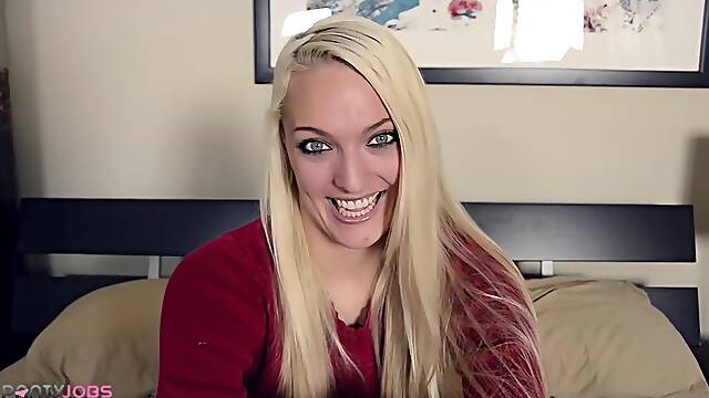 Adorable blondie with nice boobies Maci Cartel is ready to give a perfect pantyjob right now