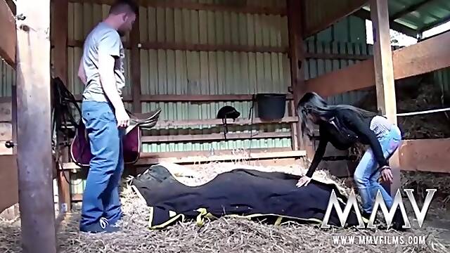 Busty asian having sex with the farm boy