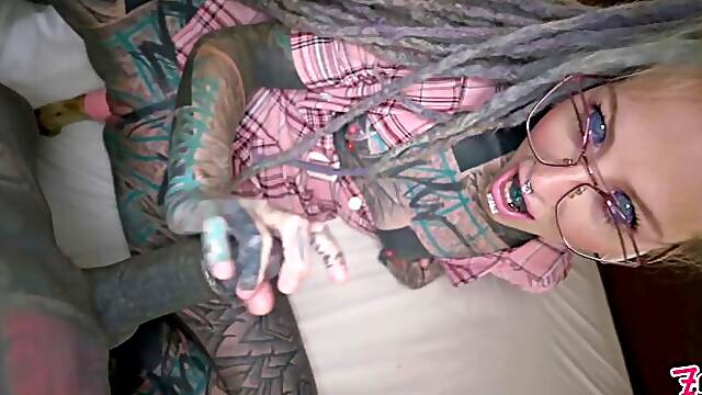 Inked dude with a massive dick anally impaled Anuskatzz and Lily Lu