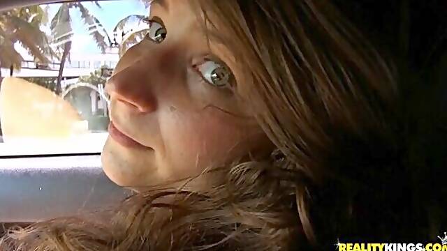 Good babe with massive jugs Skyye Charming fucked in the car for cash