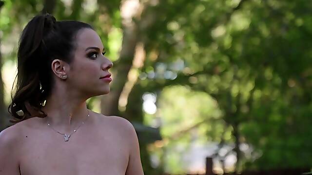 Big ass Swiss MILF strips in her garden