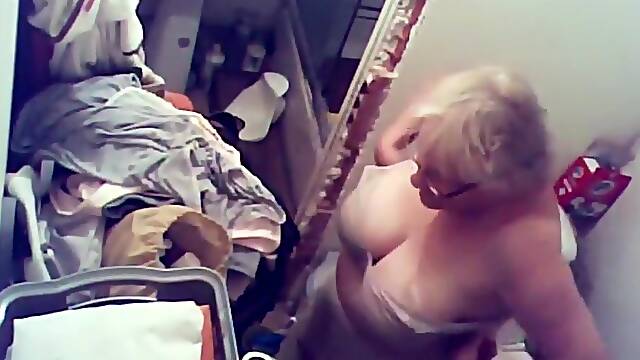 Fat granny with big tits amazing view on hidden cam