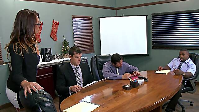 Busty boss Tory Lane double penetrated in an office interracial gang bang