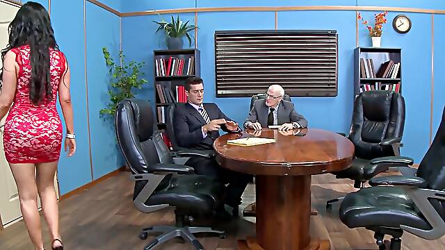 Nikki Benz & Alex Grey in a interracial foursome orgy in the meeting room