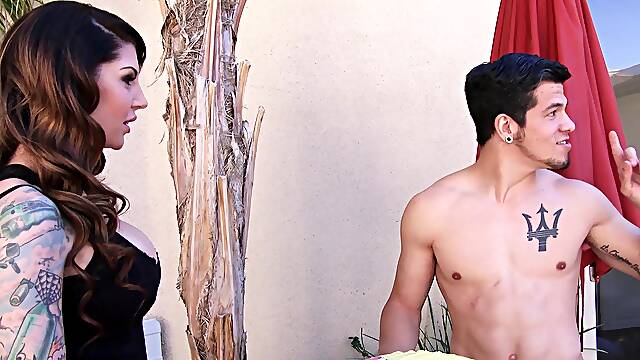 Cougar Darling Danika spreads her pussy wide for her young neighbors cock