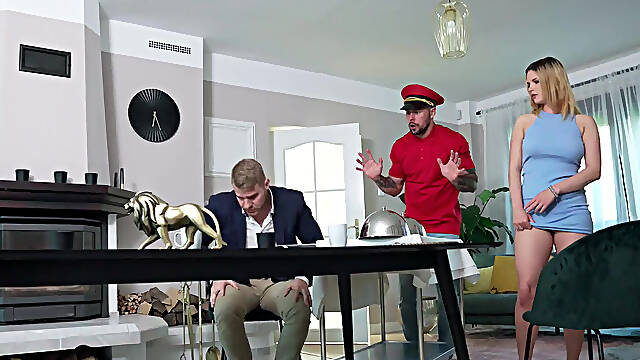 Stunning blonde Katarina Rina got her wet pussy stuffed on the table