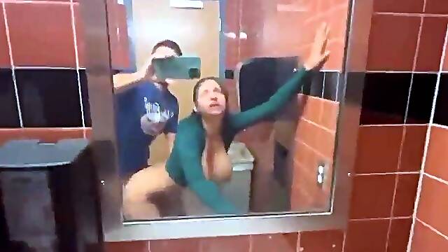 Stacked teen slut rammed doggystyle in a public toilet