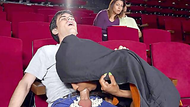 Tina Fire gives nice blowjob to Jordi in cinema
