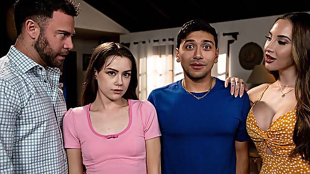 Melissa Stratton and Selena Love banged on leather couch