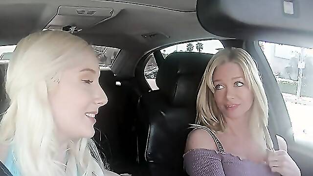 Teen & MILF Team up for Scissoring Session in Car!