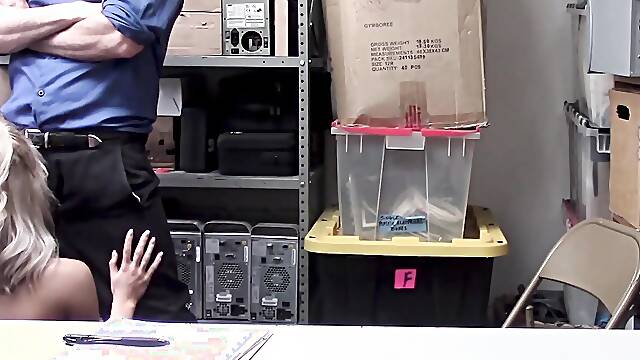 SHOPLYFTER Blonde babe intimidateed by guard for shoplifting in store