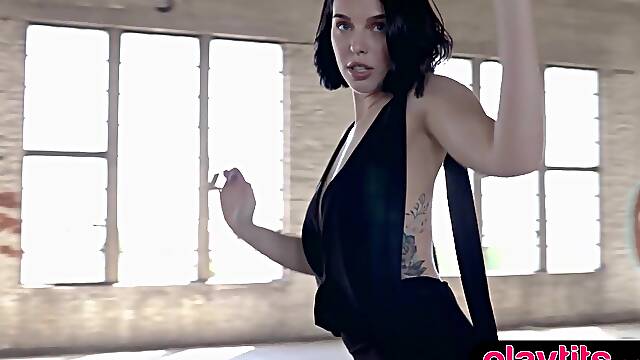 Big tits German hottie strips and flaunts her big round butt and luscious body