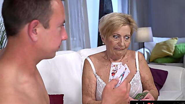 Blonde granny captivates with wild, intense sensual facial desire