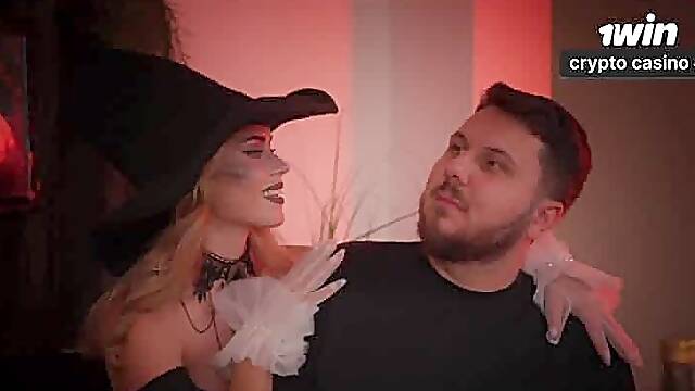 Busty Witch quaffed the elixir; now she rides manstick and swallows cum.