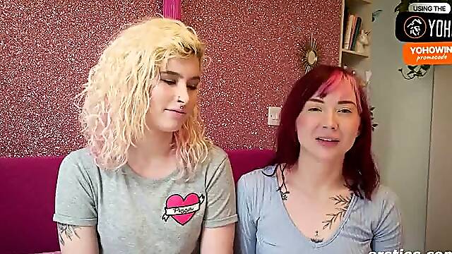 Sexy blondie and redhead lick each others pussy