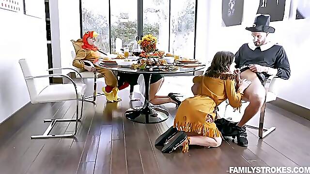 Brooklyn Chase and Rosalyn Sphinx are having a foursome after a festive lunch with their friends