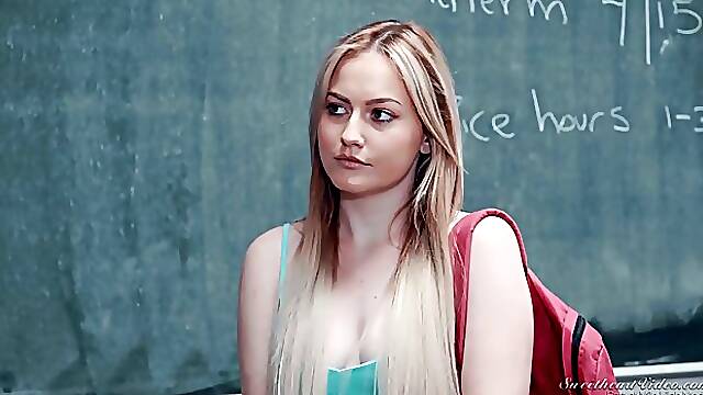 Cherrie DeVille and Brittany are using a strap- on to fuck each other, in the classroom