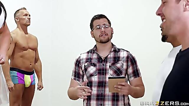 Big tited brunette babe in black boots, Audrey Bitoni likes to ride a large meat stick