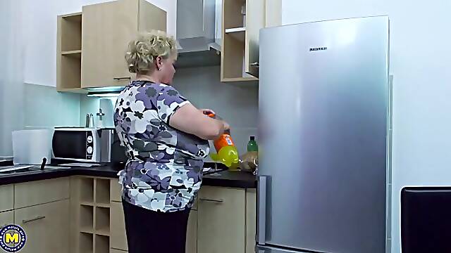 Big breasted blonde granny Haline gets fucked by young guy