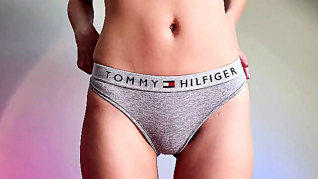 Hot women try on panties for a live audience