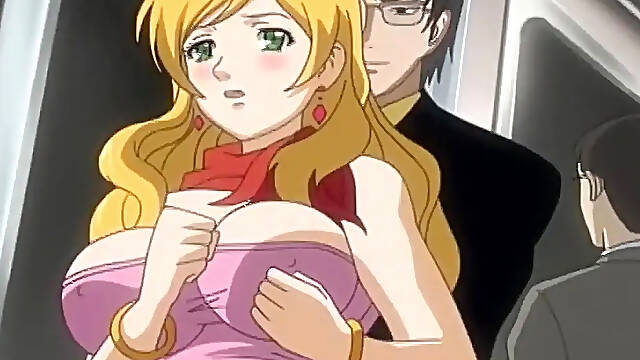 Public train hentai: Busty blonde MILF gets groped and squirts