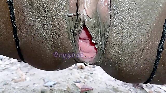 Mature African wife pees in public, caught on camera