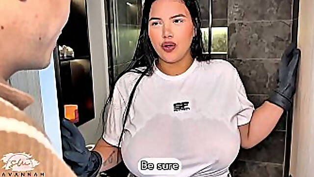 Busty Latina maid has passionate sex with her boss to get a raise - Savannah Watson