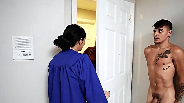 Slutty MILF is fucked by her stepson and a black guy