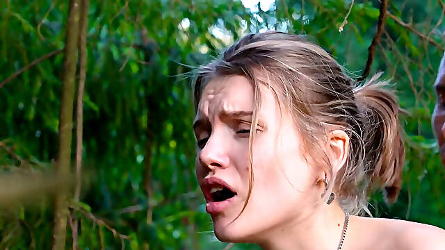 Pleasurable teen gets tight pussy creampie in public