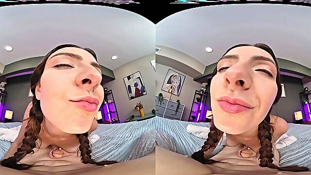 Passionate brunette teen enjoys intense sensual VR pleasures