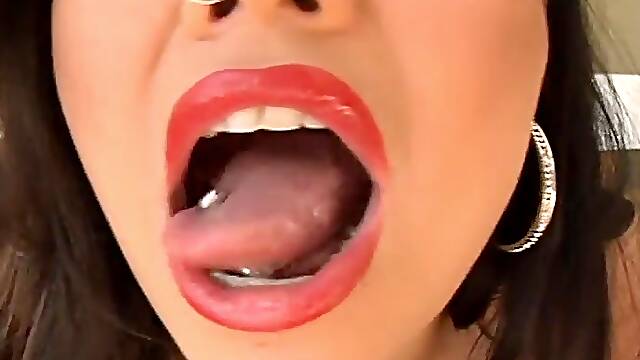 Sexy Asian babe London Keyes uses her pierced tongue on his cock