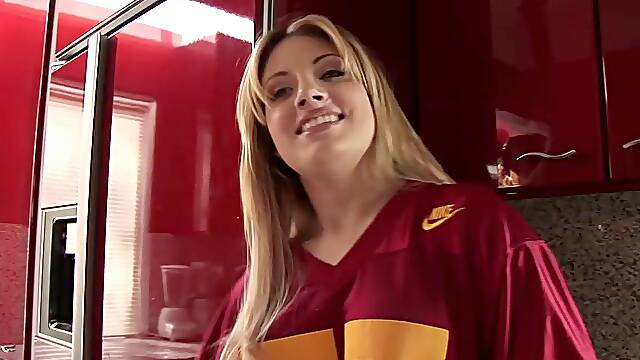 Breathtaking babes with big tits face fucking a big cock in the kitchen then gets drilled in her anal