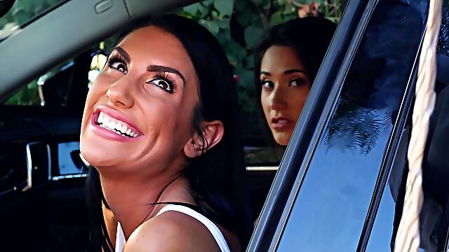 August Ames and Eva Lovia are horny brunettes enjoying a threesome