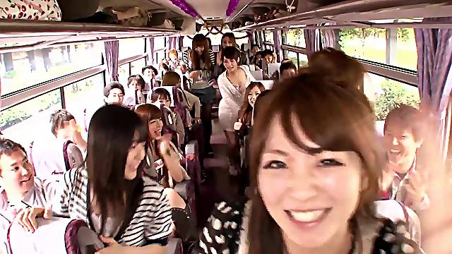 Crazy Orgy in a Moving Bus with Cock Sucking and Riding Japanese Sluts