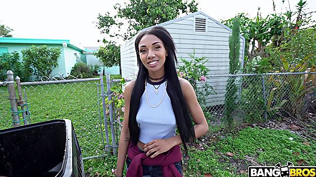 Ebony amateur Alexis Avery with saggy tits gets fucked by a stranger