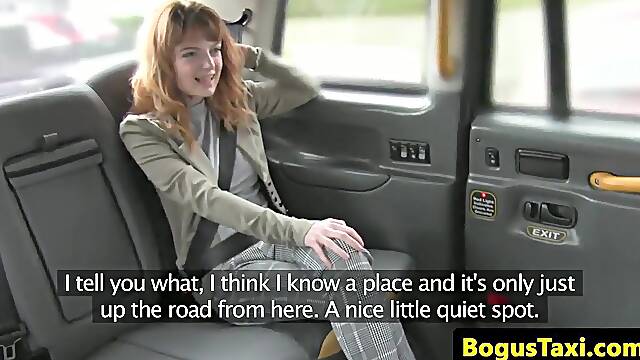 Breasty redhead taxi beauty fucked into ass by driver