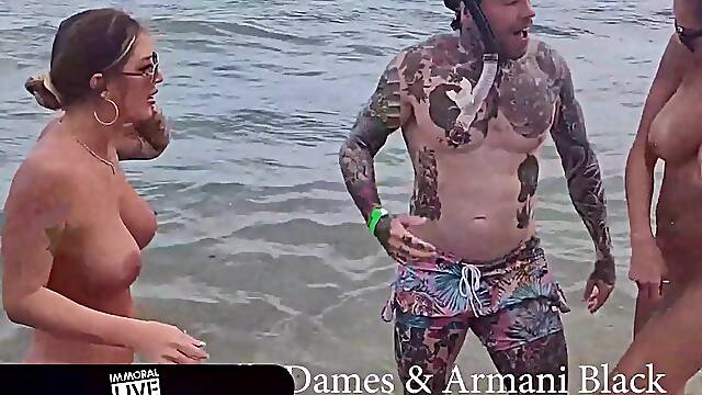 "Sharking" Plan On Nudist Beach Leads To Wild Foursome!