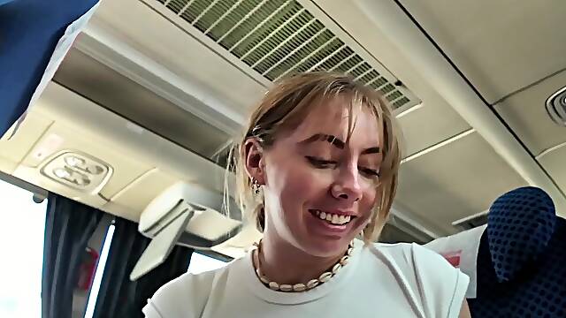 Risky! Beauty Cums on Public Bus with Sextoy