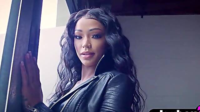 Hawt large booty ebony mother Id like to fuck Harley Dean exposing sexy body whilst riding a bike