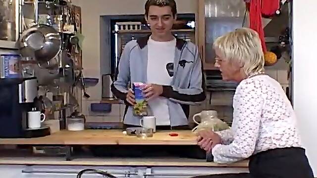 Golden-Haired German granny gets her vagina glad by a youthful guy