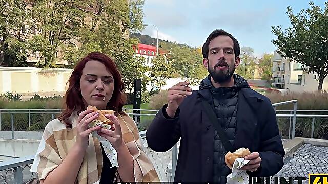 HUNT4K. Hot redhead wench is sufficiently of junk food and her inexperienced BF and screwed for cash