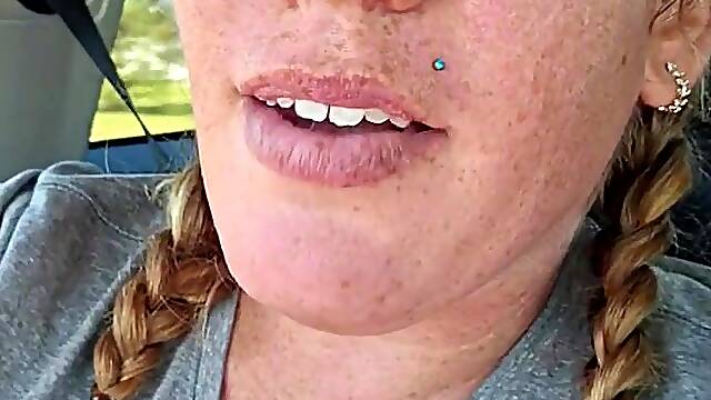 Redhead with large breasts JOI tease in car during the time that driving to the gym