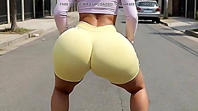Small Large Butt Angel Twerking in Strap in the Midst of the Street