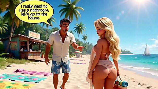 Married Golden-haireds Beach Tease Becomes Wild Abode Game with Spouse and Youthful Studs (AI generated)