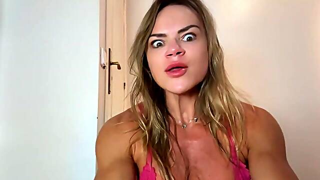 Statuesque Golden-haired Sucks Her Sextoy After a Robe Striptease